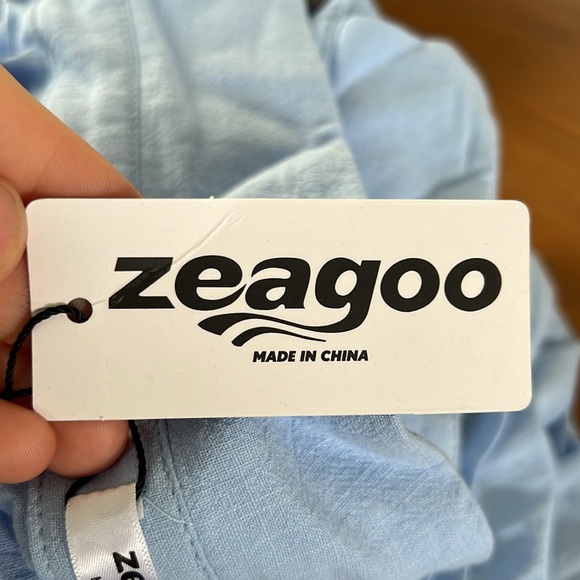 Two piece Amazon outfit. Shorts and button down blouse. Baby blue. - Picture 2 of 2